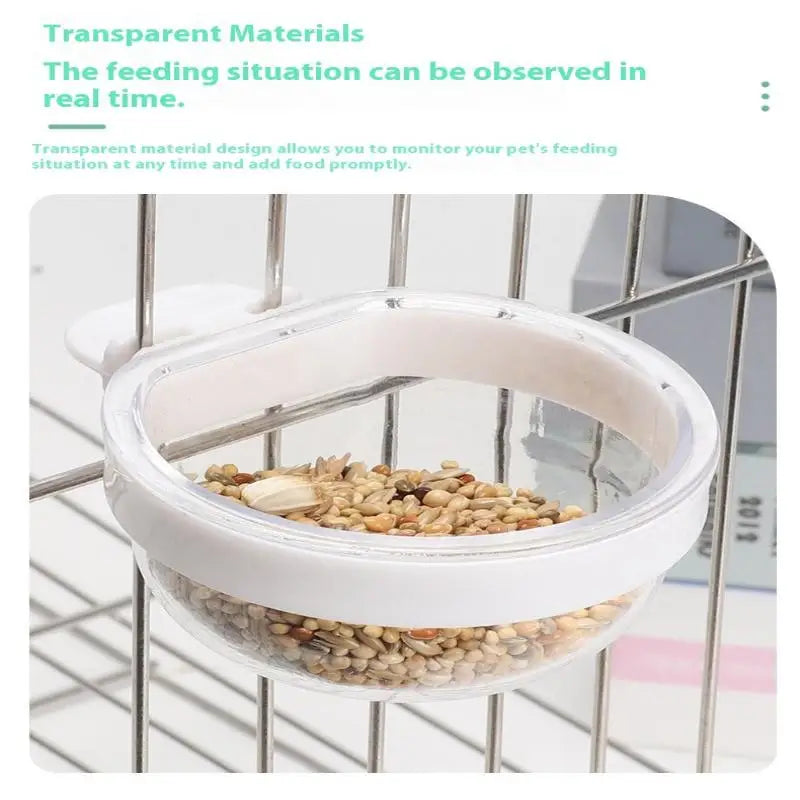 وعاء تغذية الطيور وعاء شفاف قابل للفصل وكوب طعام بلاستيكي للقفص ومغذي بذور معلق مريح للببغاوات
