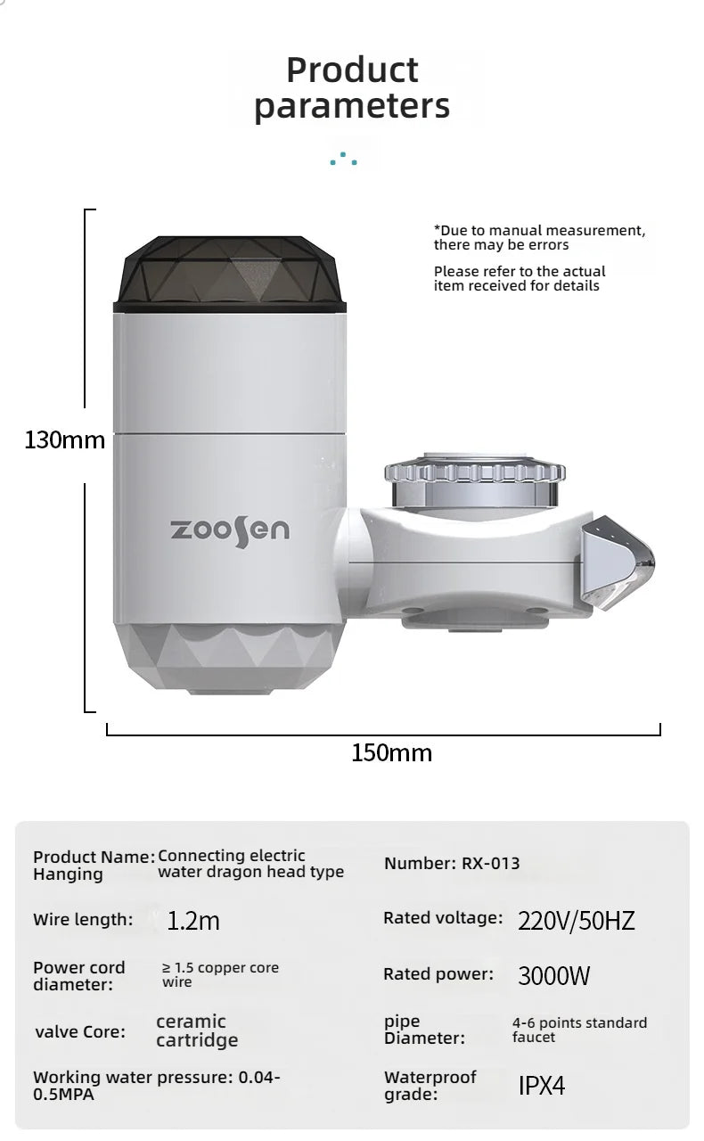 3000W Instant Hot Water Heater Faucet Electric Tankless for Kitchen Fast Heating Tap with Temperature Display