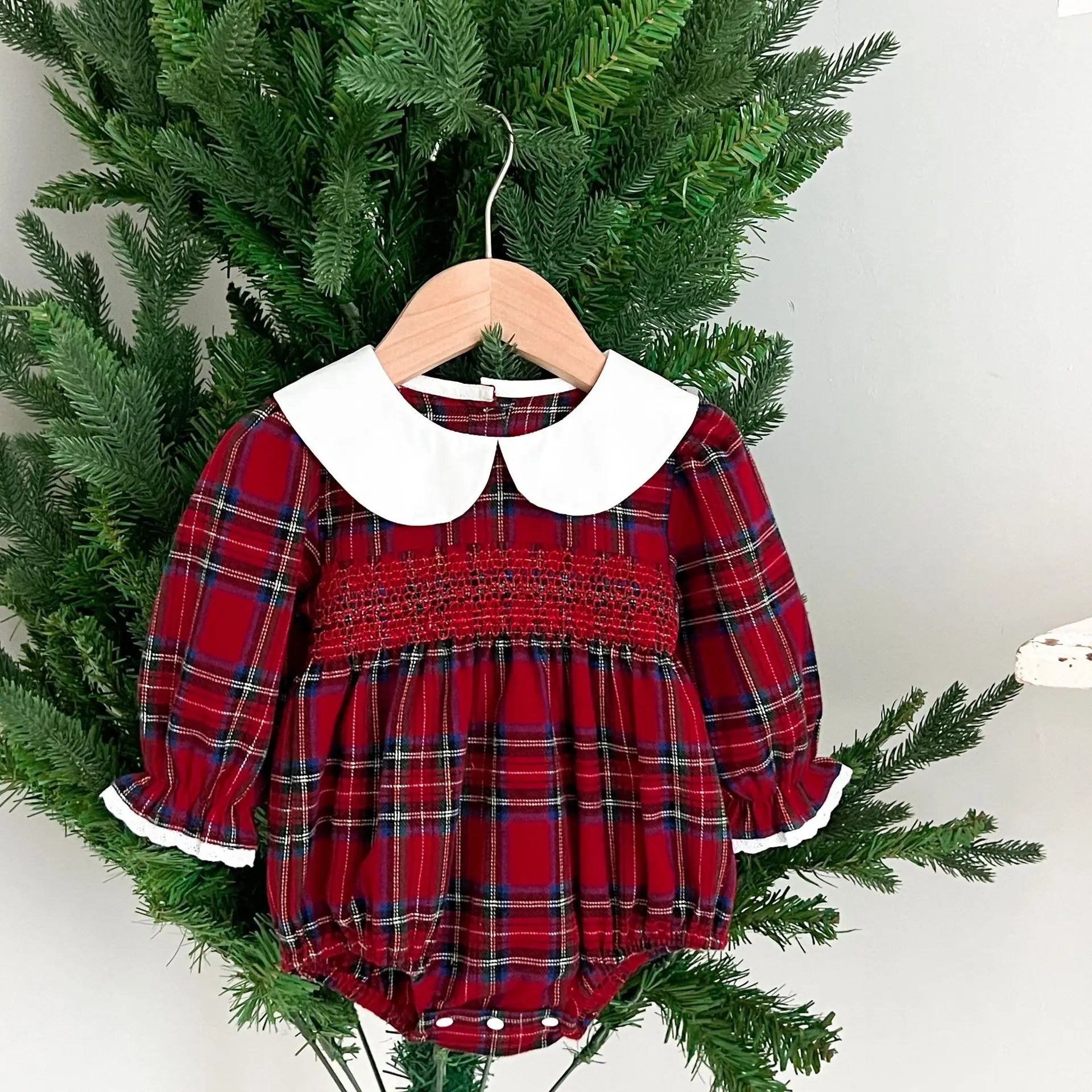 Christmas Infant Baby Girl Romper Autumn Winter Newborn Baby Girl Children Clothes Red Plaid Lapel Long Sleeved Newborn Romper