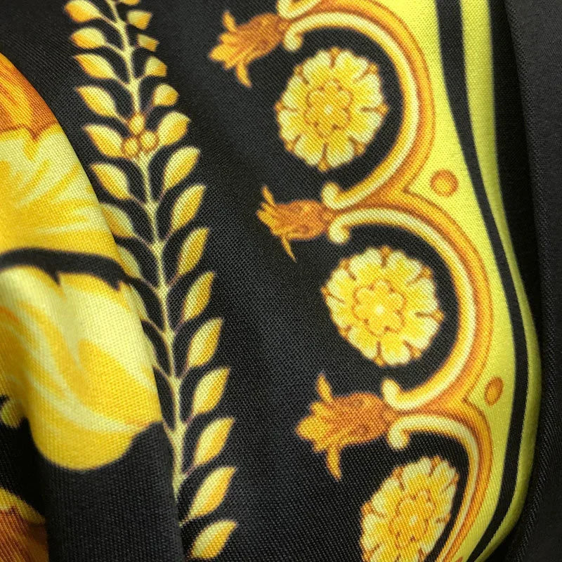 High Quality Baroque Black Gold Print Shirt Hip Hop Print Beach Shirt+Short Men Summer Casual Short Sleeve Set Button Down Shirt