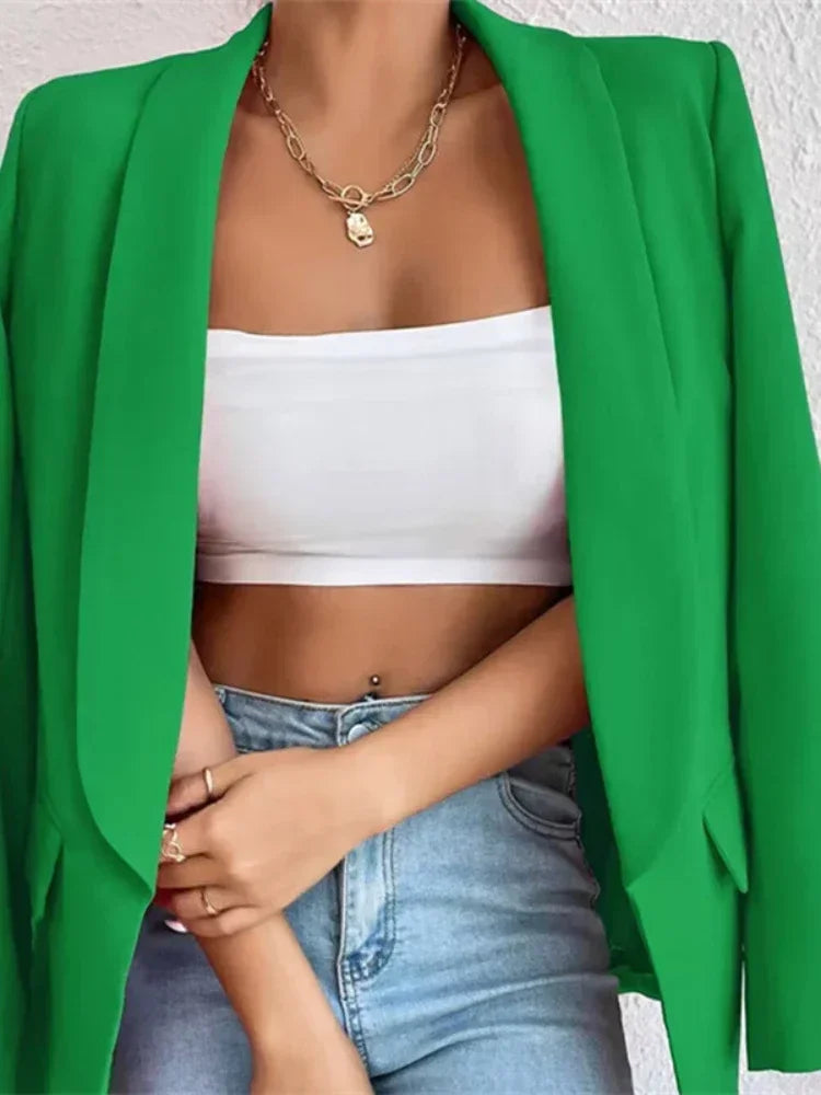 Elegant Casual Solid Color Blazer Vintage Formal Business Chic Suit Jackets Female Outerwear Long Sleeve Open Stitch Slim Coats