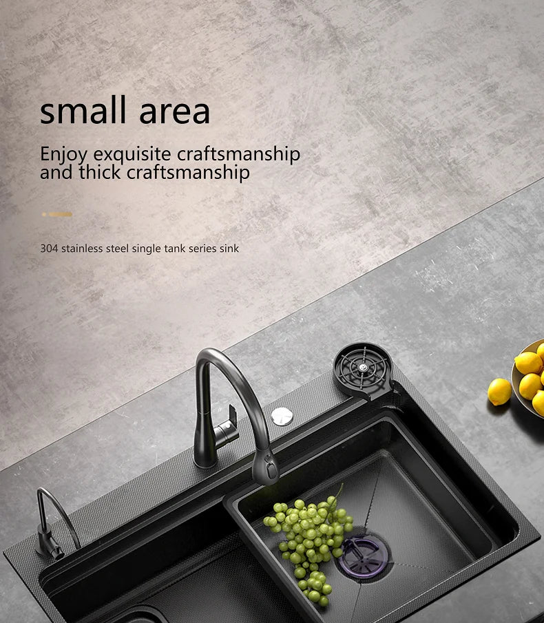 Stainless Steel Gray Kitchen Sink Multifunctional Stain and Scratch Resistant Large Single Slot Household Wash Cuisine Basin