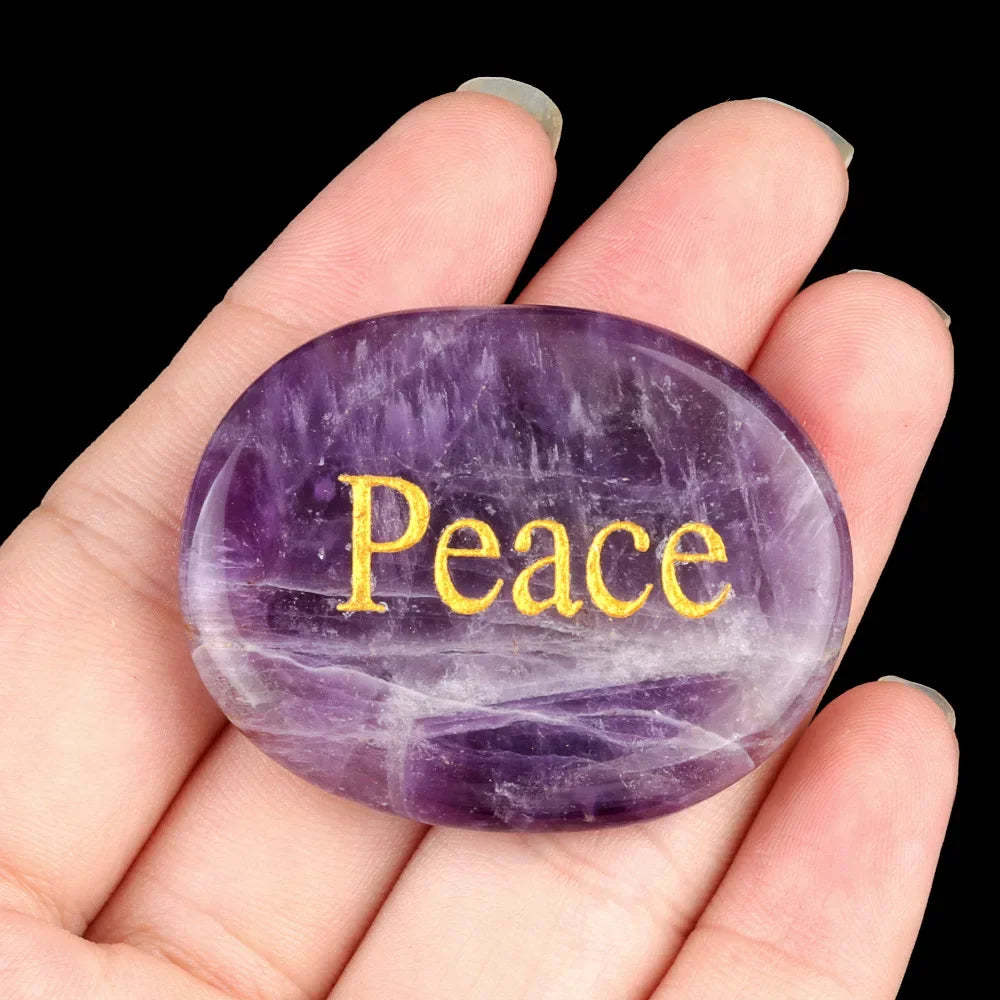 Natural Crystal Engraved Different Inspirational Word Worry Stones Reiki Healing Christmas Thanksgiving Gifts