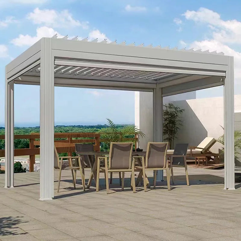 فتح آلي مقاوم للماء وأجنحة مقاومة للفتحات ومحرك كهربائي من الألومنيوم وشرفة خارجية ومظلة حديقة وشرفة خارجية