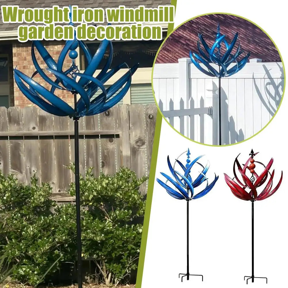 1/2pcs Harlow Wind Spinner Metal Windmill 3D Wind Powered Kinetic Sculpture Lawn Metal Wind Solar Spinners Yard for Garden Decor