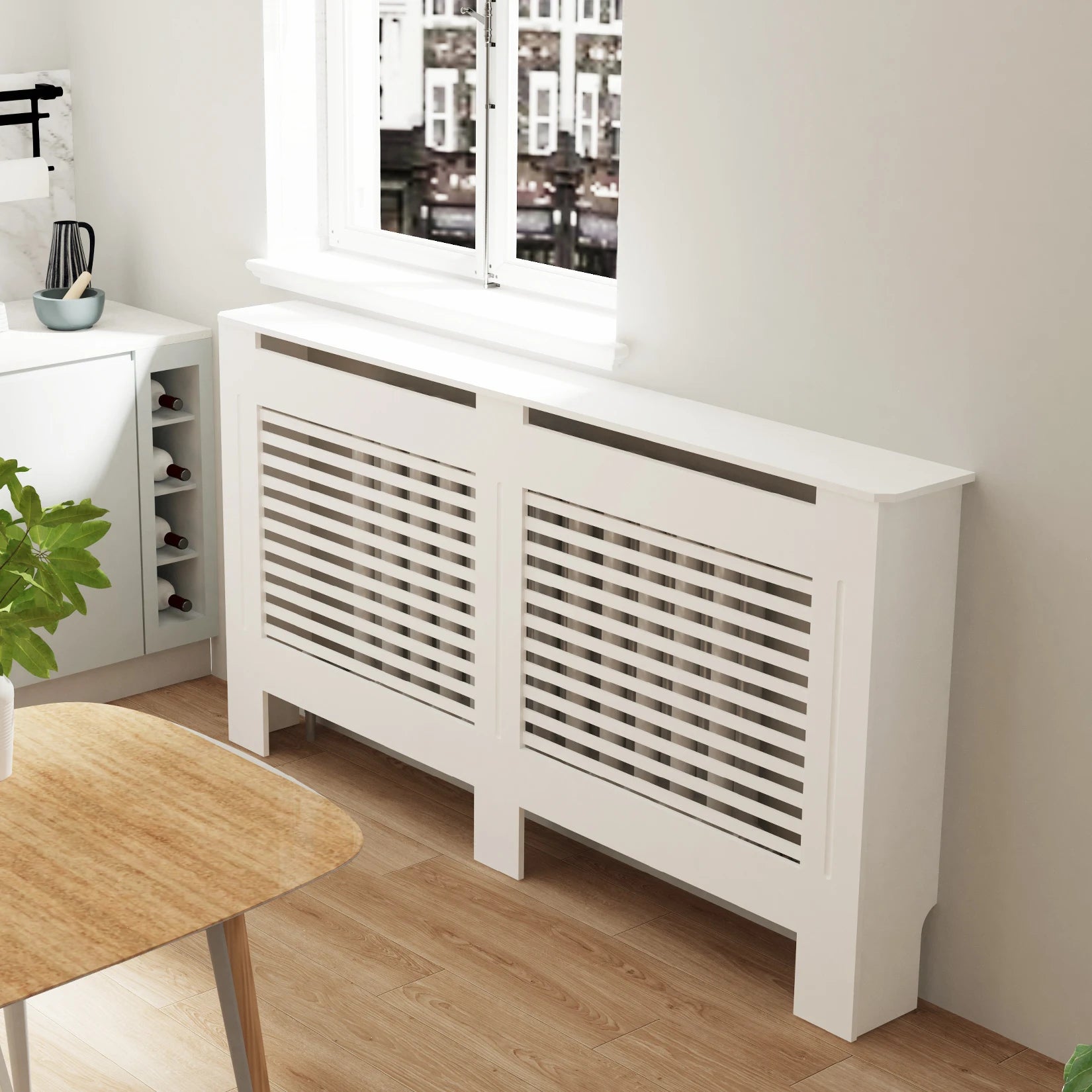 Wood Radiator Cover Cabinet White Horizontal Slat Heater Covers Modern Tall Radiator Shelf