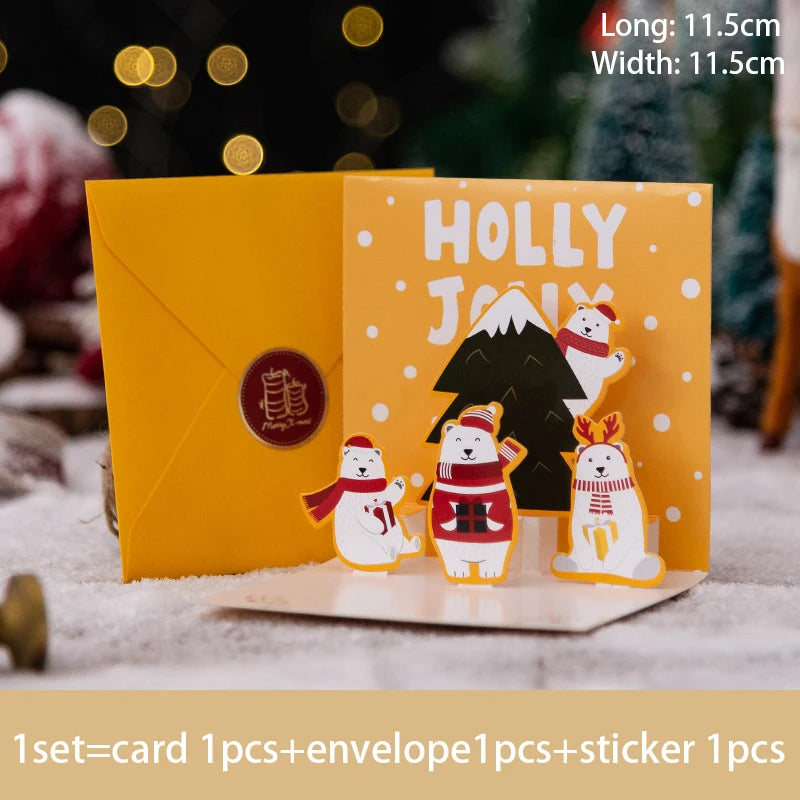 3D Pop UP Santa Cards Folding Merry Christmas Greeting Cards Xmas Gift for New Year Blessing Postcard Thank You Cards Decoration