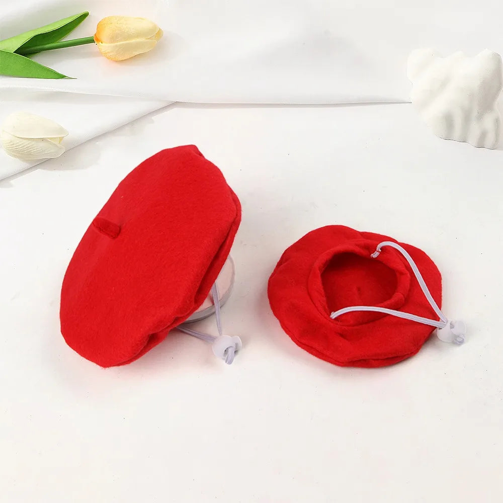 Cute Adorable Cat Beret Hat Red Black Pet Costume Accessories Cat Dog Caps Fashionable Pet Headwear for Photos &amp; Parties