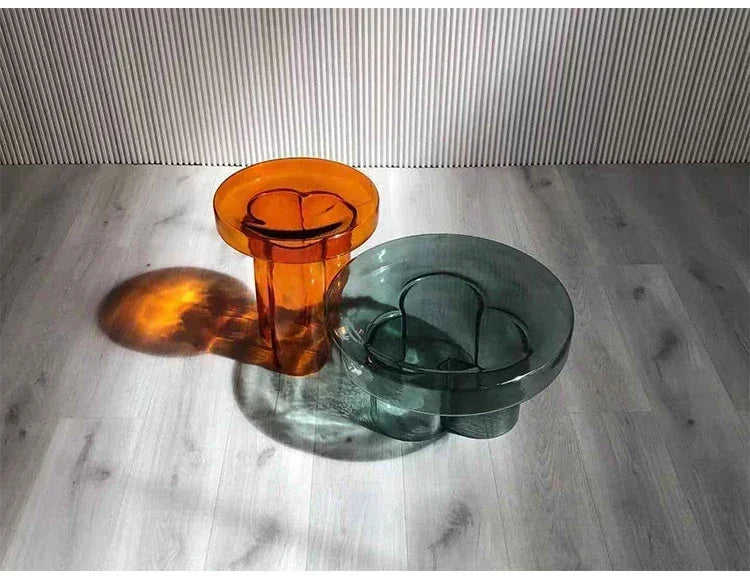 Verre Transparent café moderne rond chevet nordique pétale côté salon meubles créatifs Table ronde