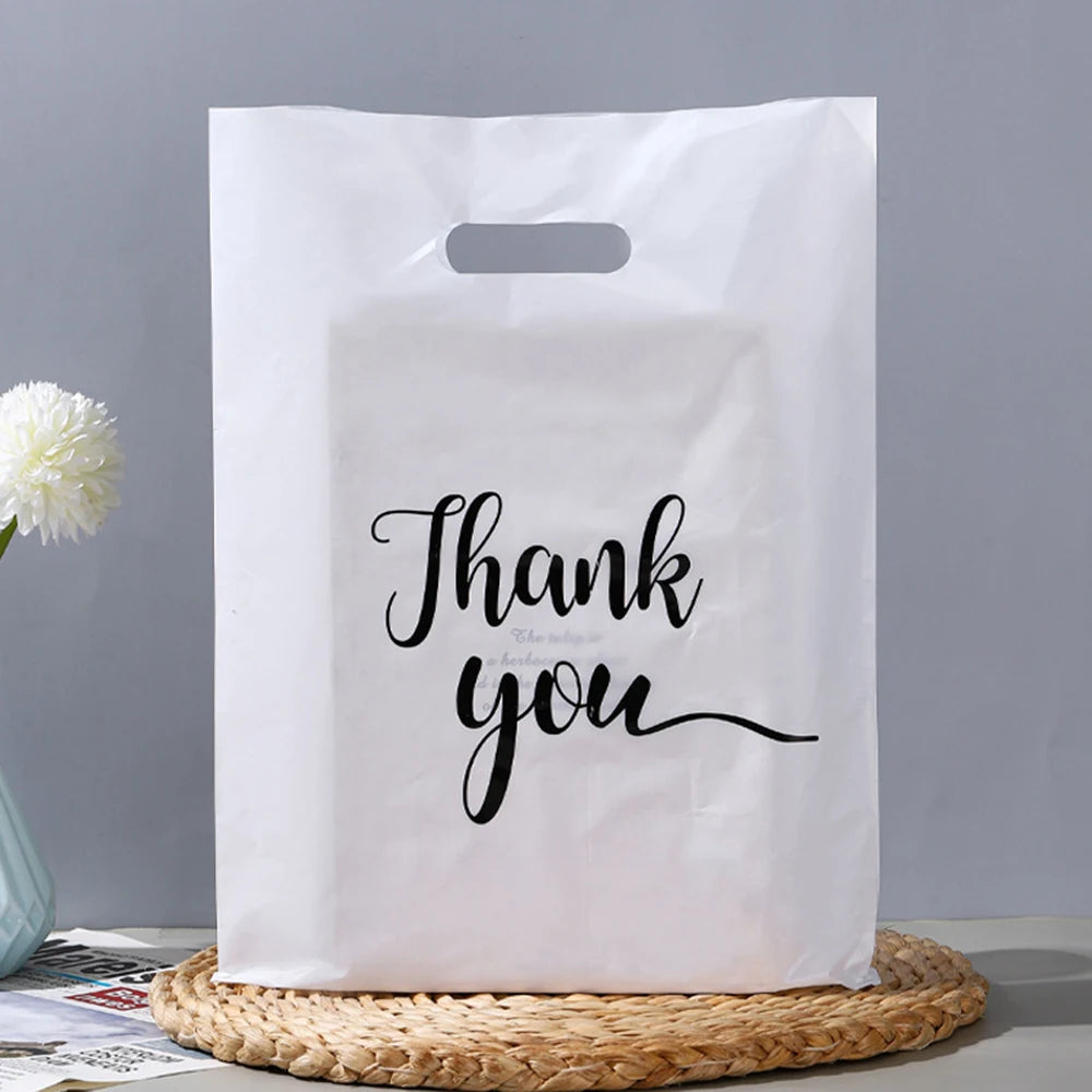 10/20/30pcs Thank You Gift Packaging Bags Plastic Shopping Bags with Handle Small Business Stores Wedding Birthday Wrap Gift Bag