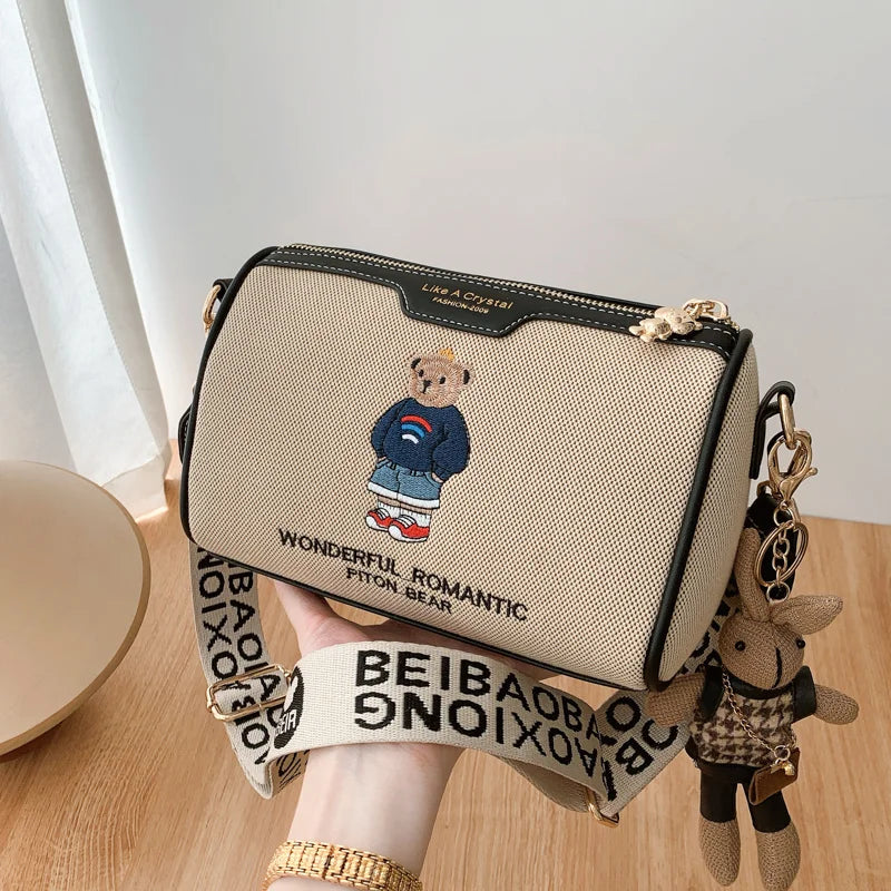 Designer style bag 2025 new model versatile embroidery new cartoon style fashionable little bear crossbody bag casual pillow bag