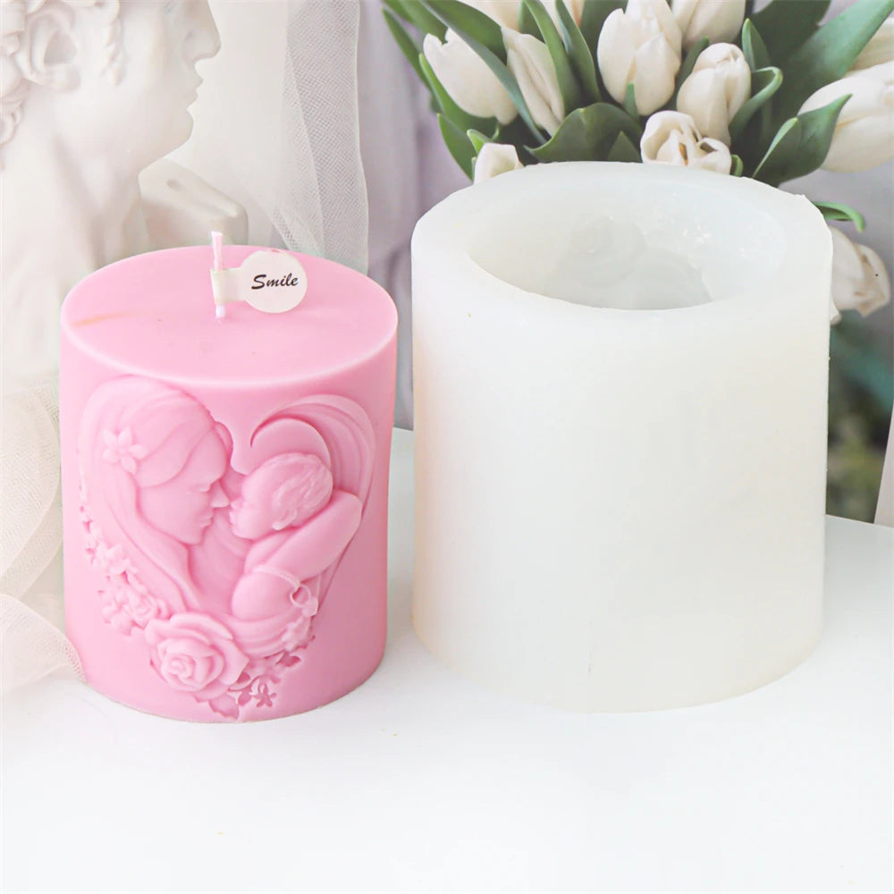 Thanksgiving Best Dad Mam with Baby Letter Cylinder Pillar Candle Mould DIY Sunflower Candle Mother's Day Decor Silicone Mold