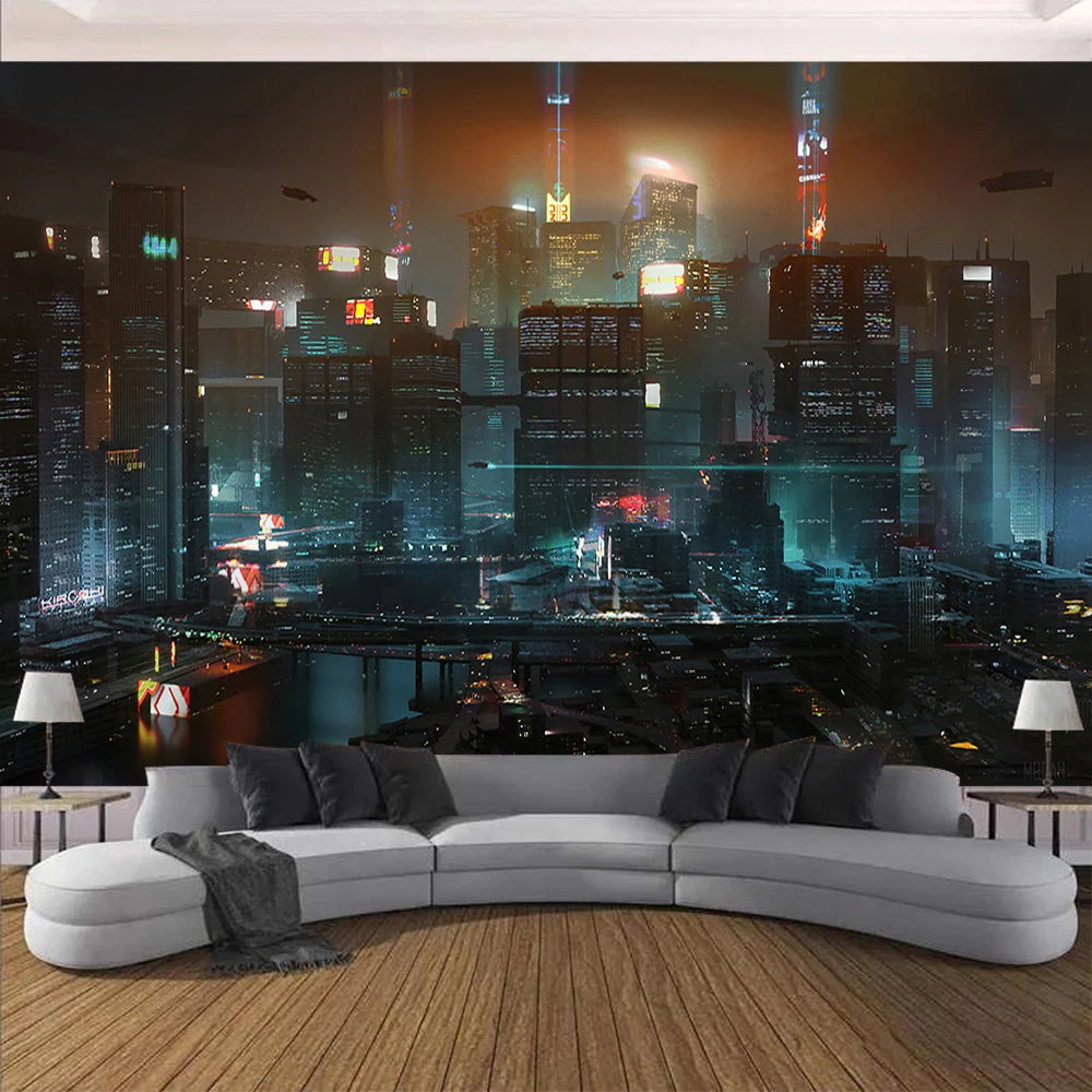 Cyberpunk Future Steam City Home Tapestry Art Wall Hanging Psychedelic Galaxy Hippie Retro Anime Background Decoration