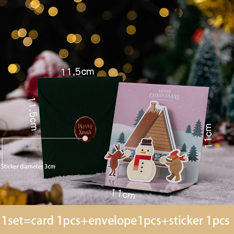 3D Pop UP Santa Cards Folding Merry Christmas Greeting Cards Xmas Gift for New Year Blessing Postcard Thank You Cards Decoration