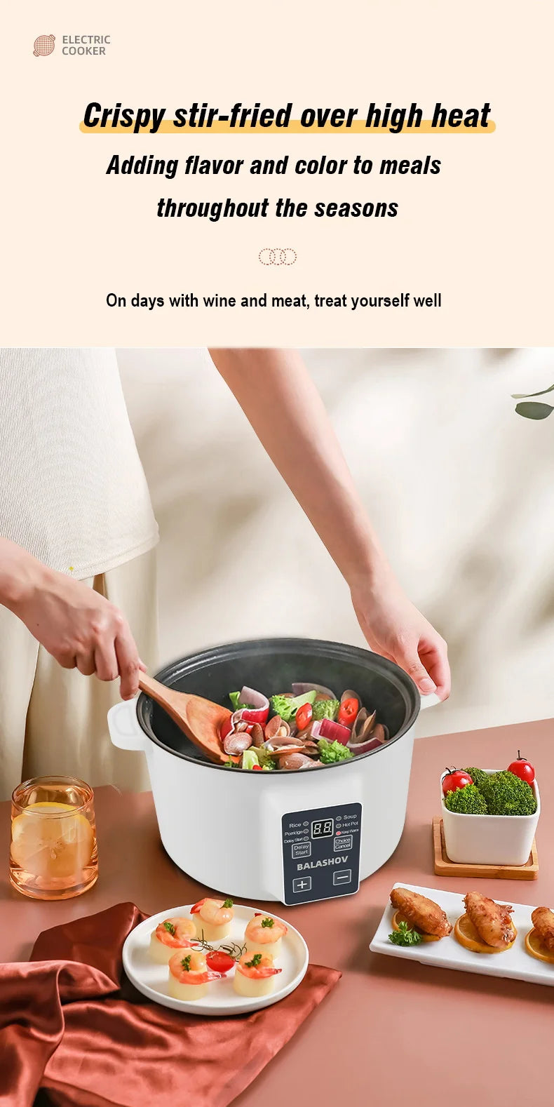 220V Multi Cookers Portable Electric Cooker Household Non-stick Pan Hot Pot Rice Cooker Cooking Appliances