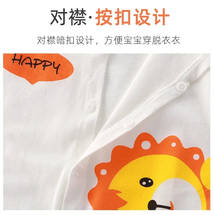 Summer Newborn Clothes Cute Cartoon Dinosaur Tiger Shark Lion Print Comfortable Baby Boys Girl 0-18Month Short Sleeved Jumpsuit