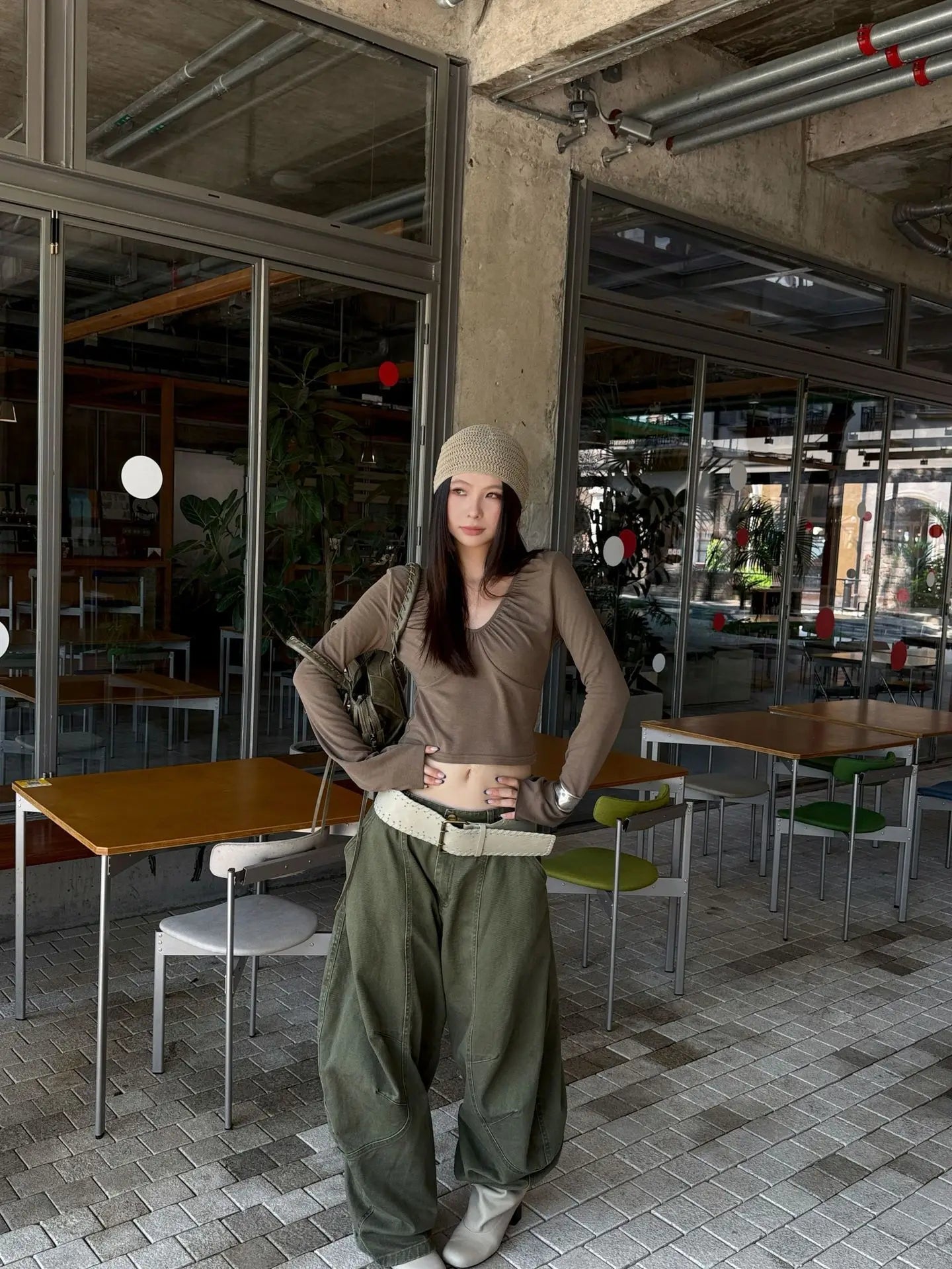 DEAT Fashion Splicing Silhouette Curved Jeans Women's High Waist Loose Wide Leg Denim Pants Autumn New 7A1005