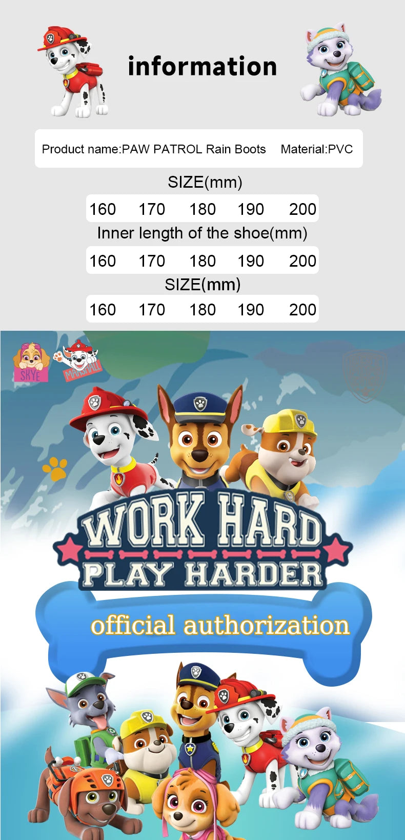 PAW PATROL Pvc Waterproof Rain Boots For Baby Boys And Girls Kid's Outdoor Comfortable Casual Shoes