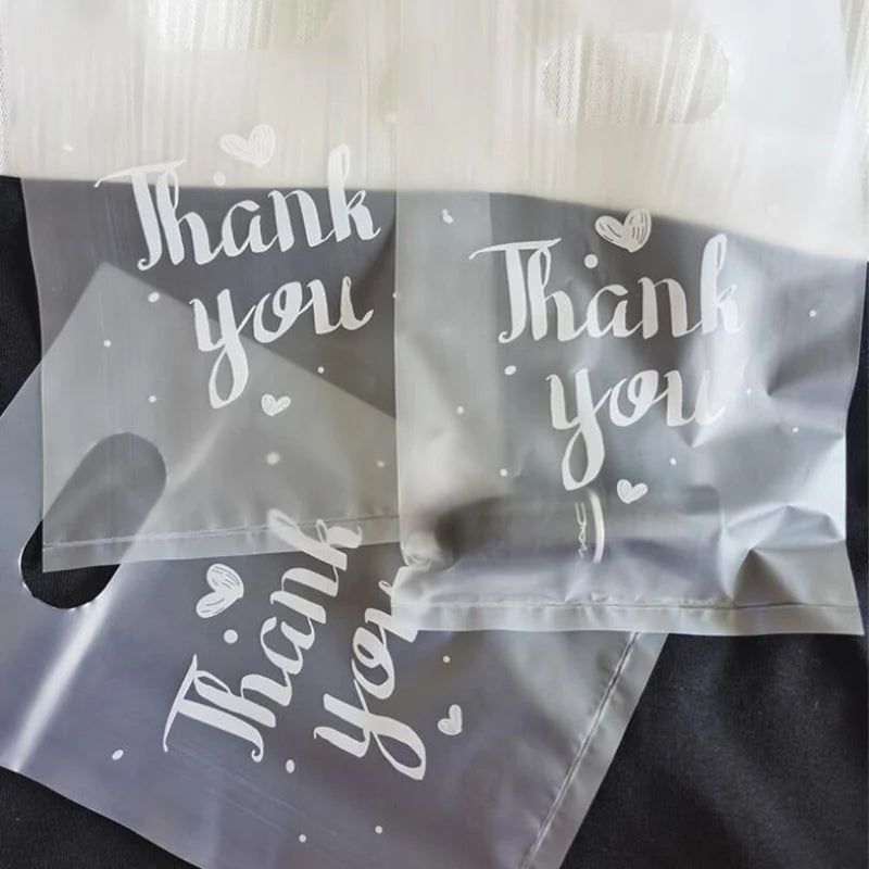 100Pcs Mini Thank you Plastic Gift Bags Wedding Candy Bags Shopping Carrier Bags