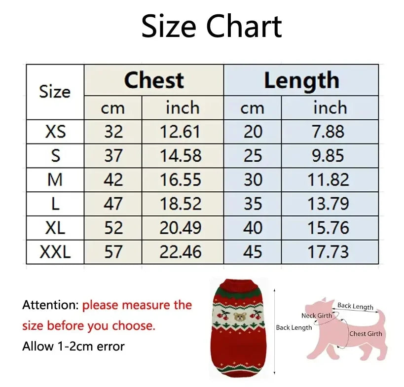 Pet Sweater for Dogs and Cats Fashion Warm Clothing in Winter Red and Green Gingerbread Cherry Deer Fresh Flowers White Sweater