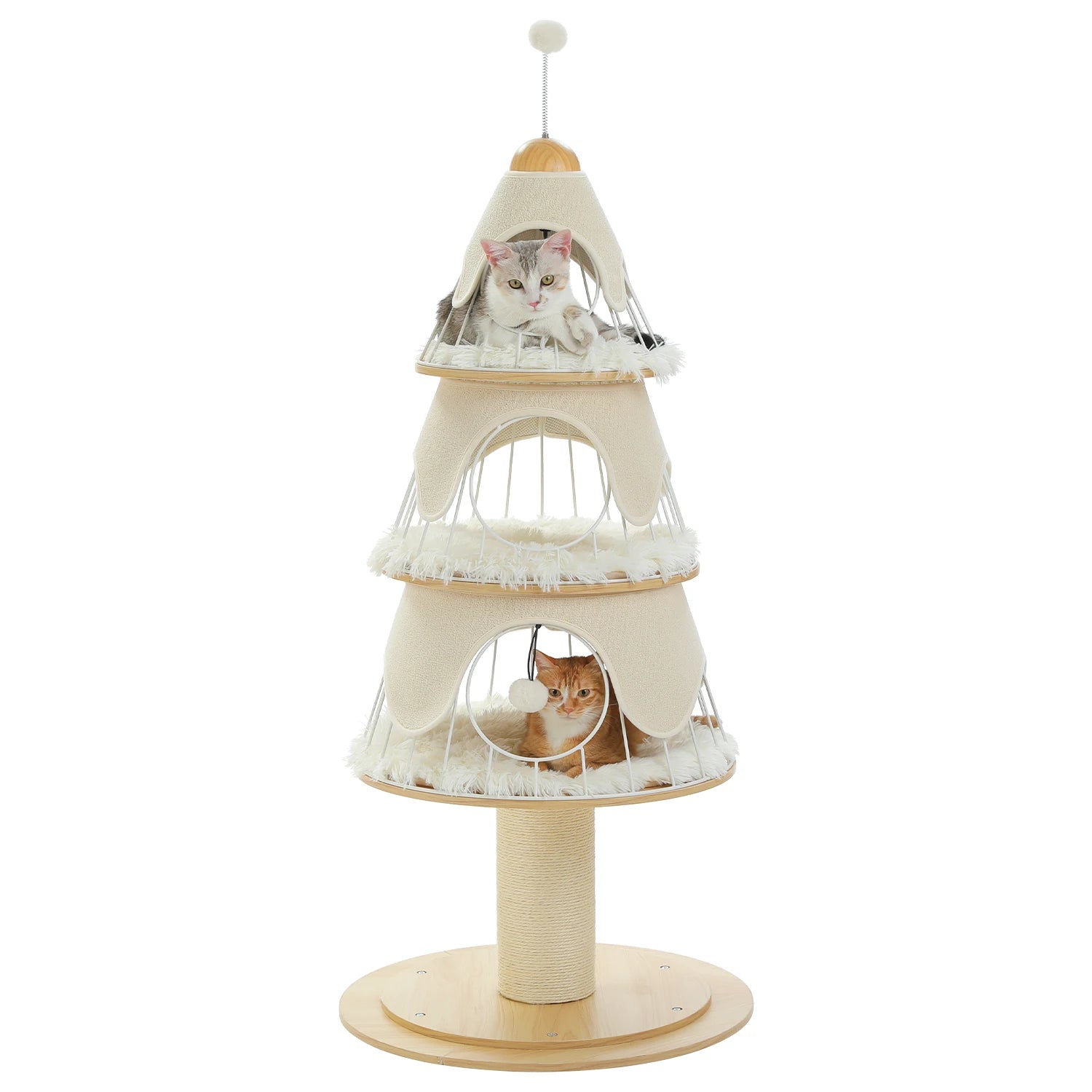Christmas Cat Tree Tower with 3 Cozy Condos &amp; Pompoms Multi-Level Cat House Bed for Indoor Cats Modern Cat Furniture Cat Toys