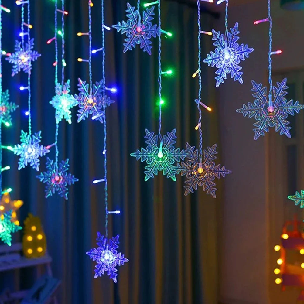 Christmas Snowflake Fairy Lights 4M 96Led Curtain Lights Snowflake String Lights for Halloween Thanksgiving Christmas Decoration