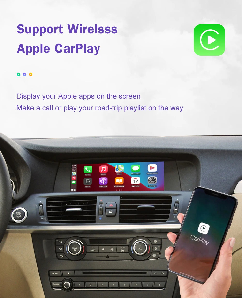 Road Top Wireless CarPlay for BMW X3 F25 G01 X4 F26 CIC,NBT,EVO System 2011-2020, with Android Mirror Link AirPlay Carplay Kits