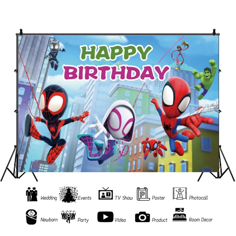 Spidey And His Amazing Friends Photography Backgrounds Vinyl Cloth Photo Shootings Backdrops For Kid Birthday Party Photo Studio