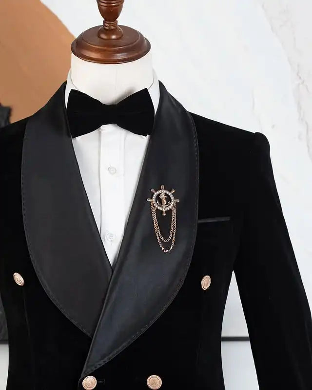 Costume de mariage double boutonnage en velours pour homme