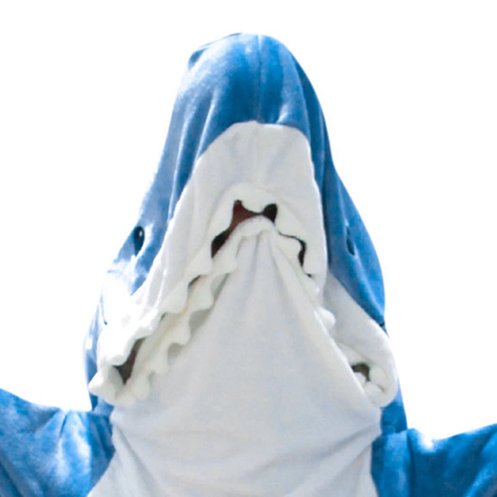 Shark Blanket Cartoon Sleeping Bag Shark Onesie Sleeping Bag Pajama Hooded Warm Flannel Funny Homewear Winter Warm Blanket