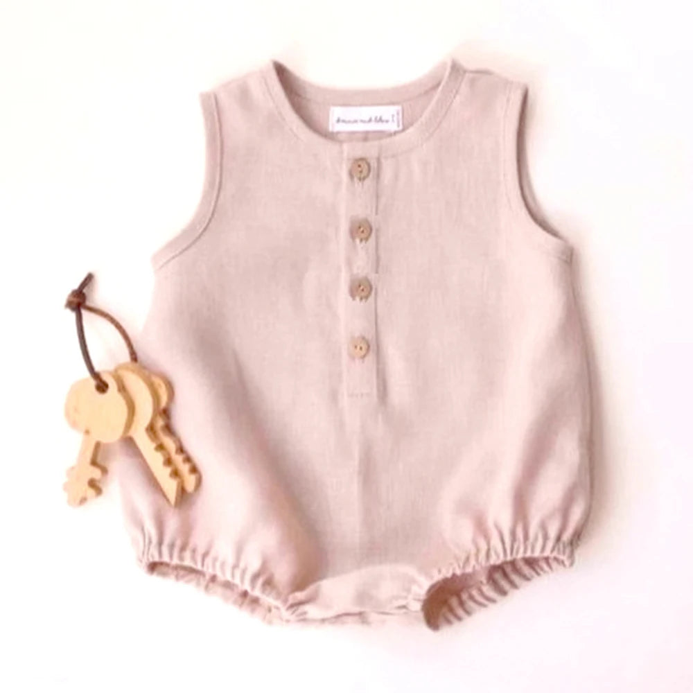 Newborn Baby Boys Linen Cotton Romper Soft Breathable Sleeveless bodysuits Infant Jumpsuit Toddler Girls One-Piece Clothes 0-24m