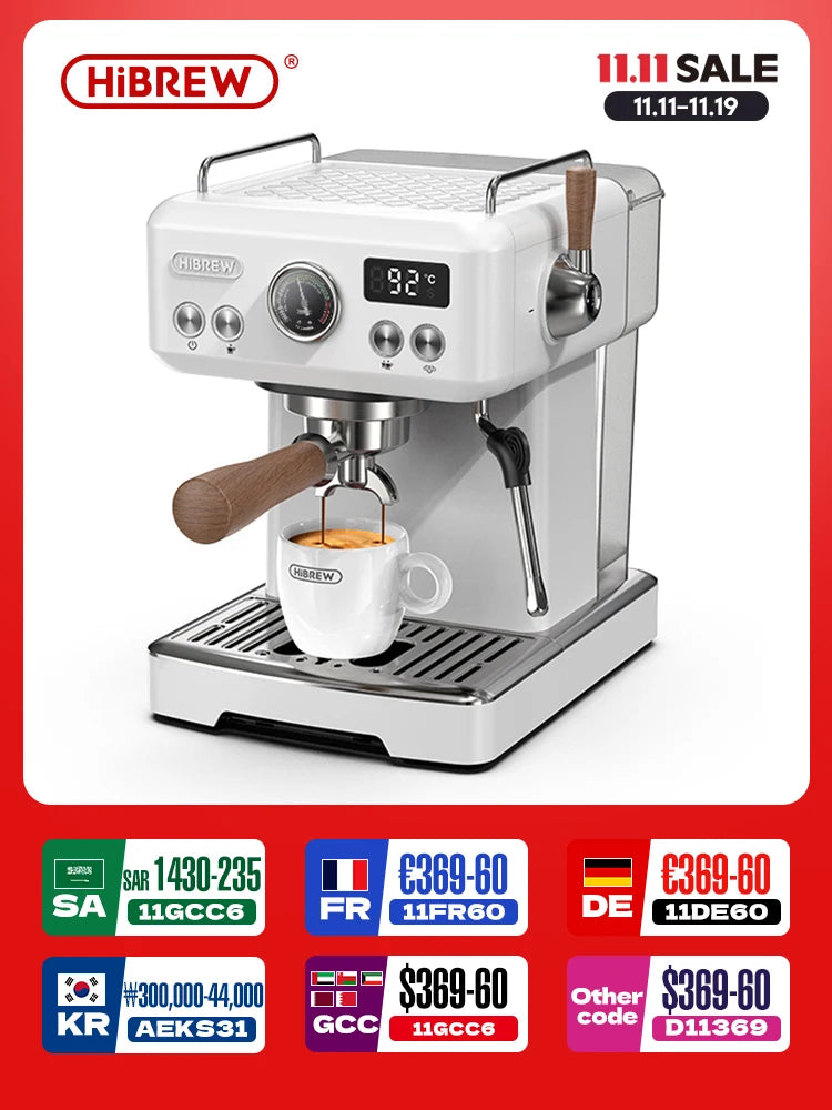 HiBREW H10plus Semi Automatic Espresso Coffee Machine DIY Function 20Bar Pressure Temperature Adjustable For Cappuccino & Latte