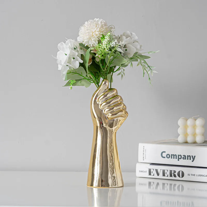 Ceramics Vase Hand Vase Flowers Arrangement Modern Home Office Decor Creative Plant Flower Vase Desktop Decoration Ornaments
