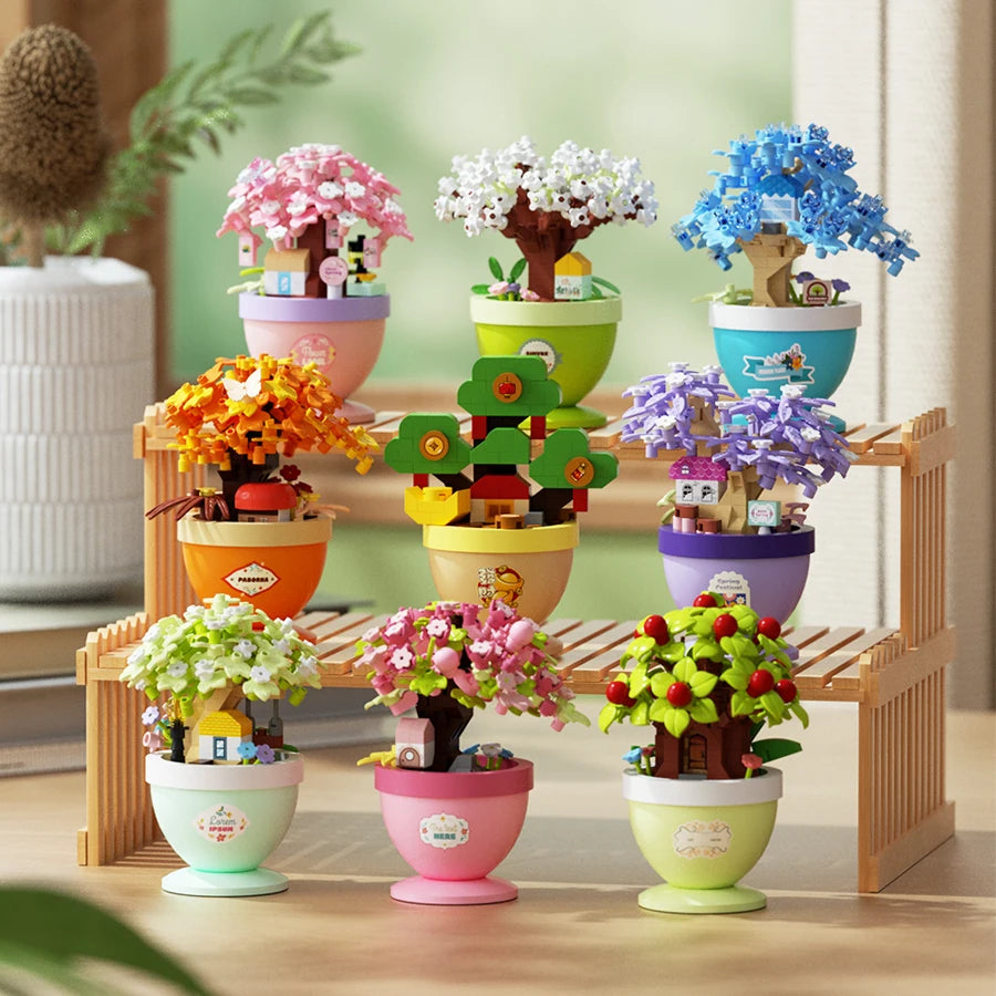 Colorful Forest Spirit Micro Building Blocks Plastic Potted Plants Educational Kids Toys New Year Decor Thanksgiving Day Gifts