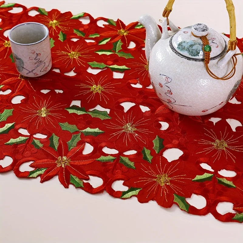 2/1PCS Red and Green Christmas Embroidered Printed Tablecloths Party Picnic Table Cloth Supplie Table Runners Linens