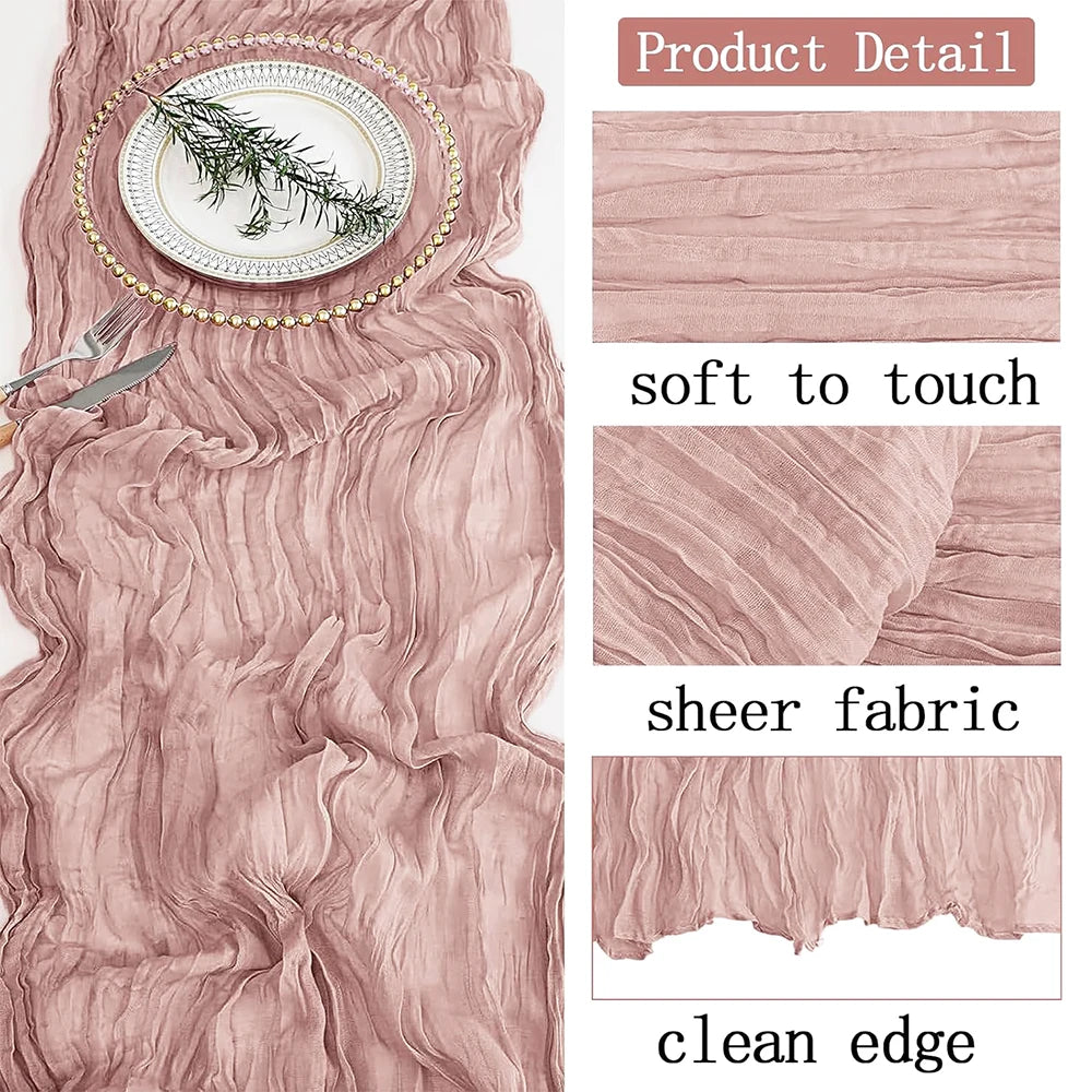 Christmas Green Red Burgundy Cheesecloth Table Runner Boho Rustic Gauze Terracotta Table Runner for Wedding Party Birthday Decor