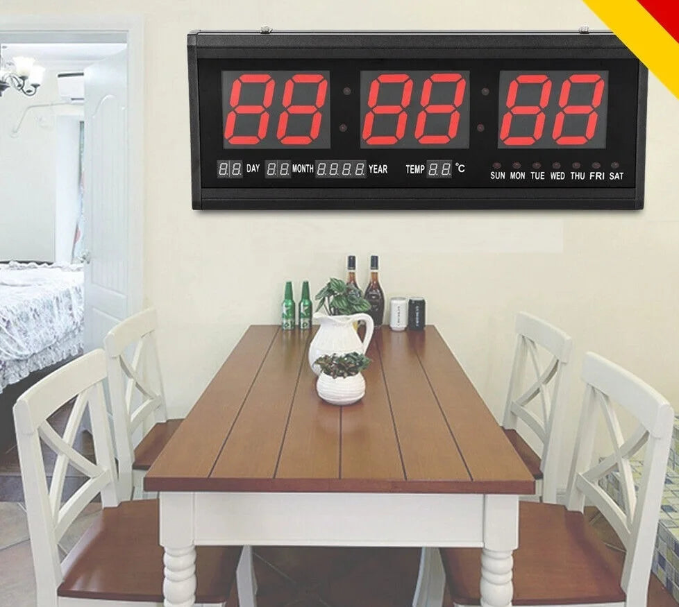 LED Digital Wall Clock 12/24h Time Date Temp Week Display Luminous Auto Wall-Mounted Clock Large Silent Tabletop Clock 48*19*3cm