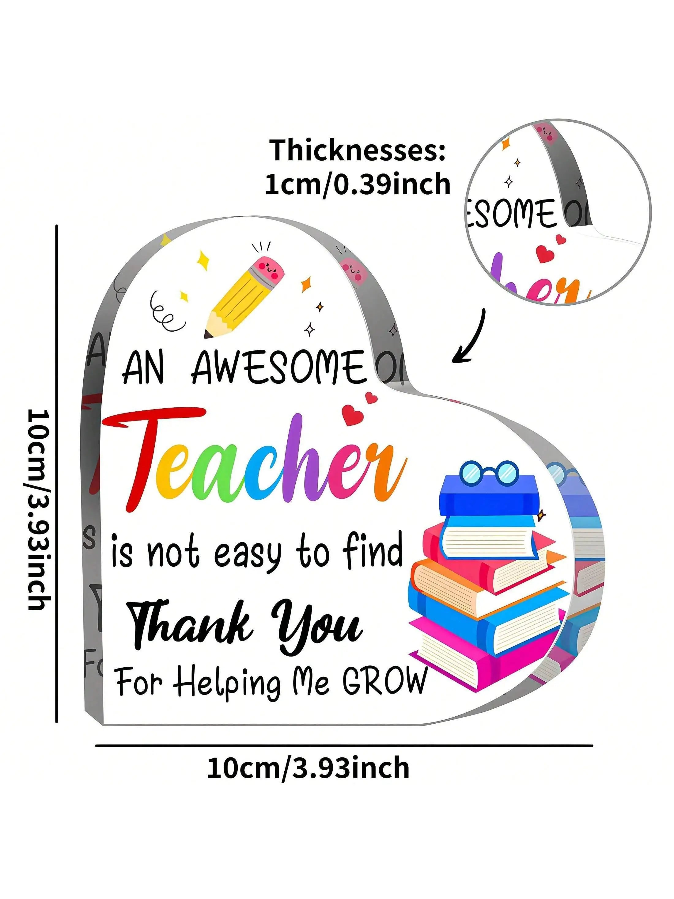 1PC transparent heart-shaped acrylic plaque, Thanksgiving teacher gift, graduation teacher gift, desktop decoration ornament