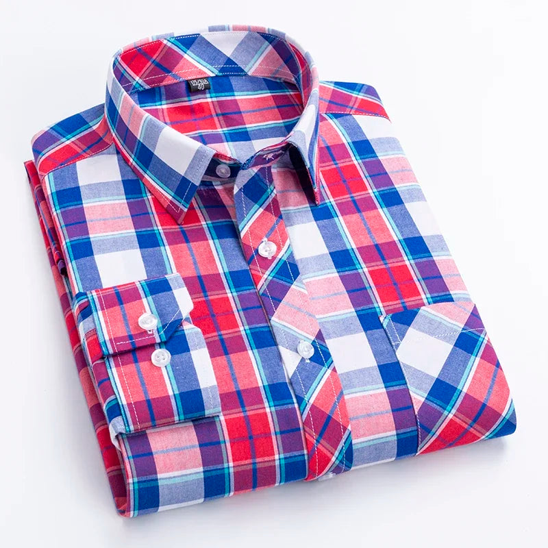 Men's Plaid Shirts Plus size 100% Cotton Long Sleeve Young Boy Streetware Clothing Soft Confortable Daily Smart Shirt Casual Top