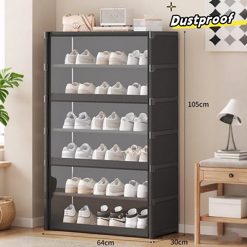 Grand support organisateur de rangement de chaussures anti-poussière avec porte transparente, boîte d'armoire de rangement pour pantoufles et baskets, étagère empilable haut en plastique