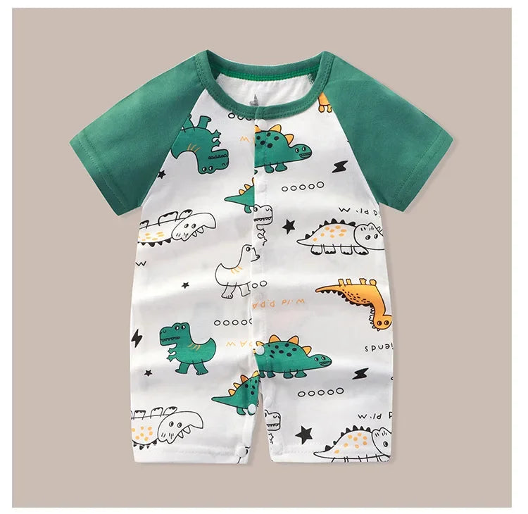 Summer Newborn Clothes Cute Cartoon Dinosaur Tiger Shark Lion Print Comfortable Baby Boys Girl 0-18Month Short Sleeved Jumpsuit