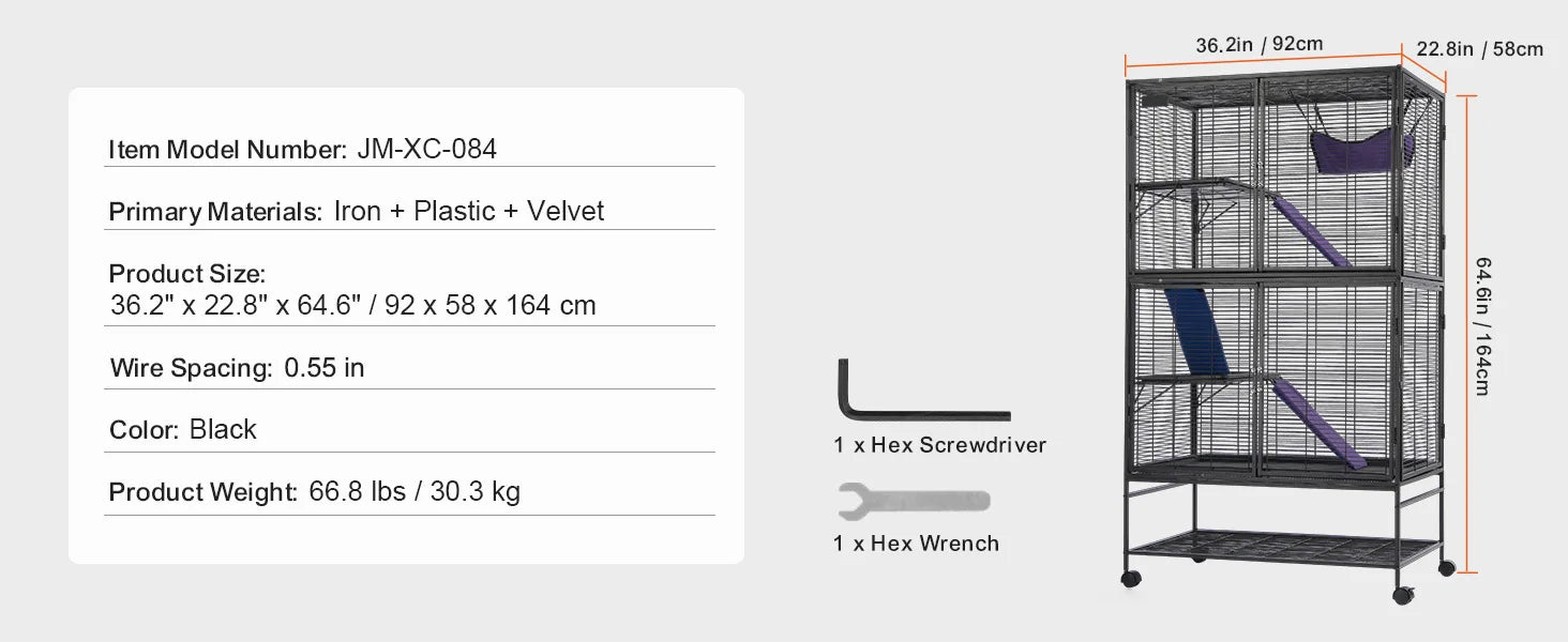 SucceBuy 64.6" Rolling Metal Ferret Cage Large 4-Tier Critter Nation Cage Small Animal Cage for Rats Hamster Guinea Chinchilla