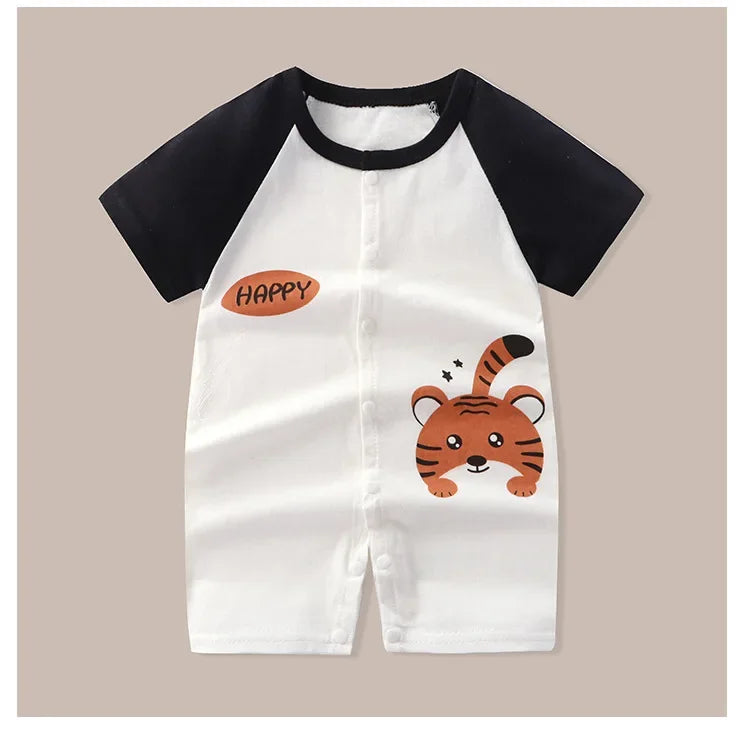 Summer Newborn Clothes Cute Cartoon Dinosaur Tiger Shark Lion Print Comfortable Baby Boys Girl 0-18Month Short Sleeved Jumpsuit