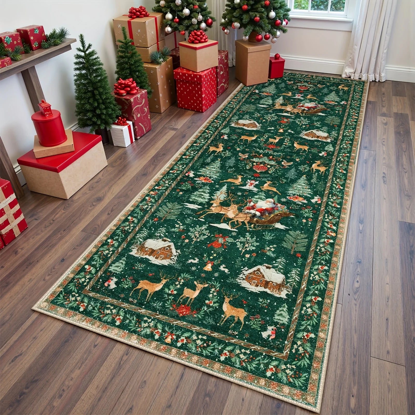 VIKAMA Red Christmas Hallways Runner Rug 2x6 Non Slip Washable Soft Christmas Tree Santa Claus Entryway Mat Bedside Home Decor