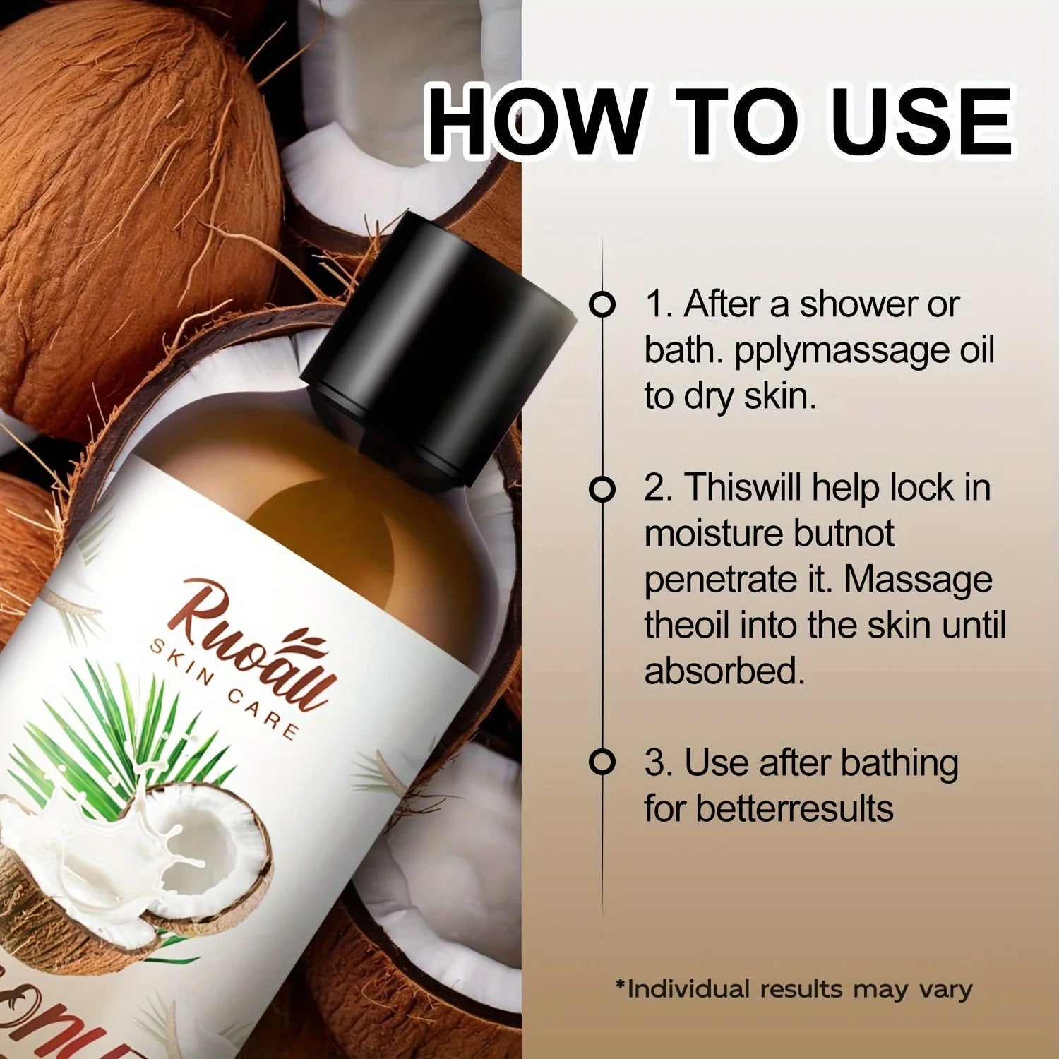 Coconut Oil Body Massage Essential oil, Rich in coconut oil extract essence, Can be used for body massage,long-lasting fragrance