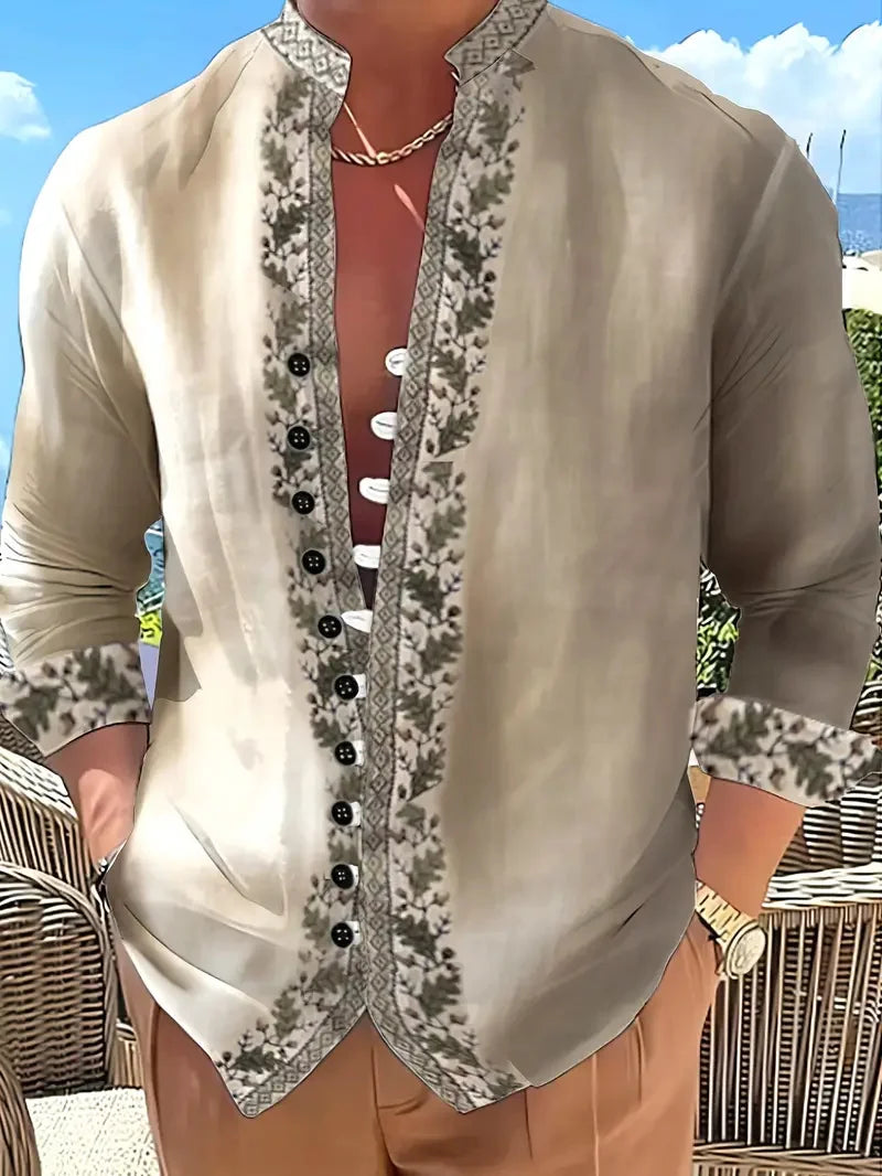 Fashionable Men's Long Sleeve Shirt 3D Half Color Flower Print Men's Casual Button Long Sleeve Shirt Top