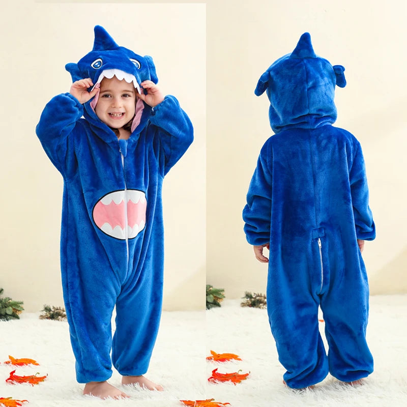 Winter Baby Rompers Baby Pijamas Halloween Ghost Bat Shark Deer Animal Cartoon Hooded Jumpsuits Cosplay Costume Boys Girl Pajama