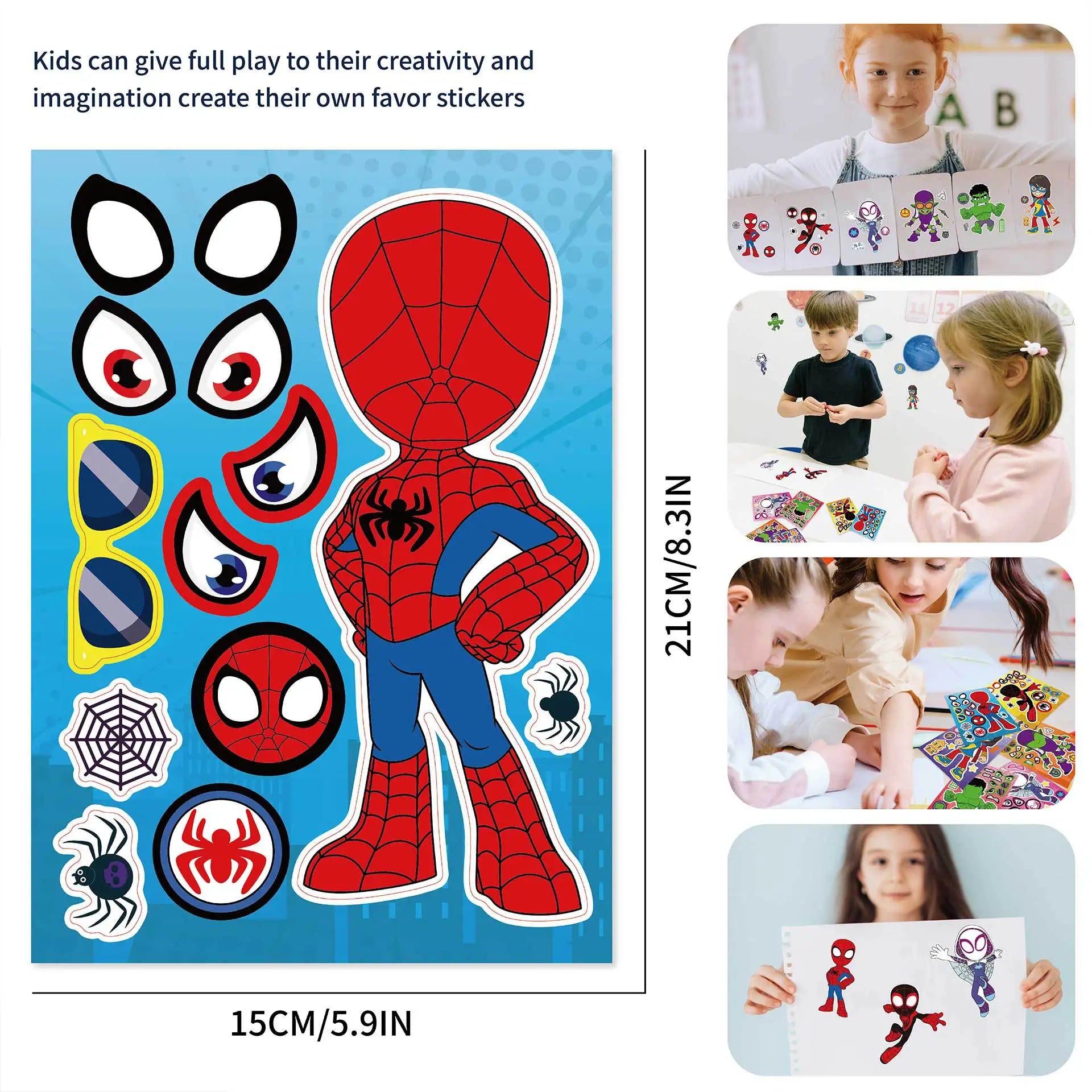 6/12/18Pcs Spidey And His Amazing Friends DIY Make a Face Stickers Set  Spiderman Party Favors Goodie Bag Fillers for Kids Gifts