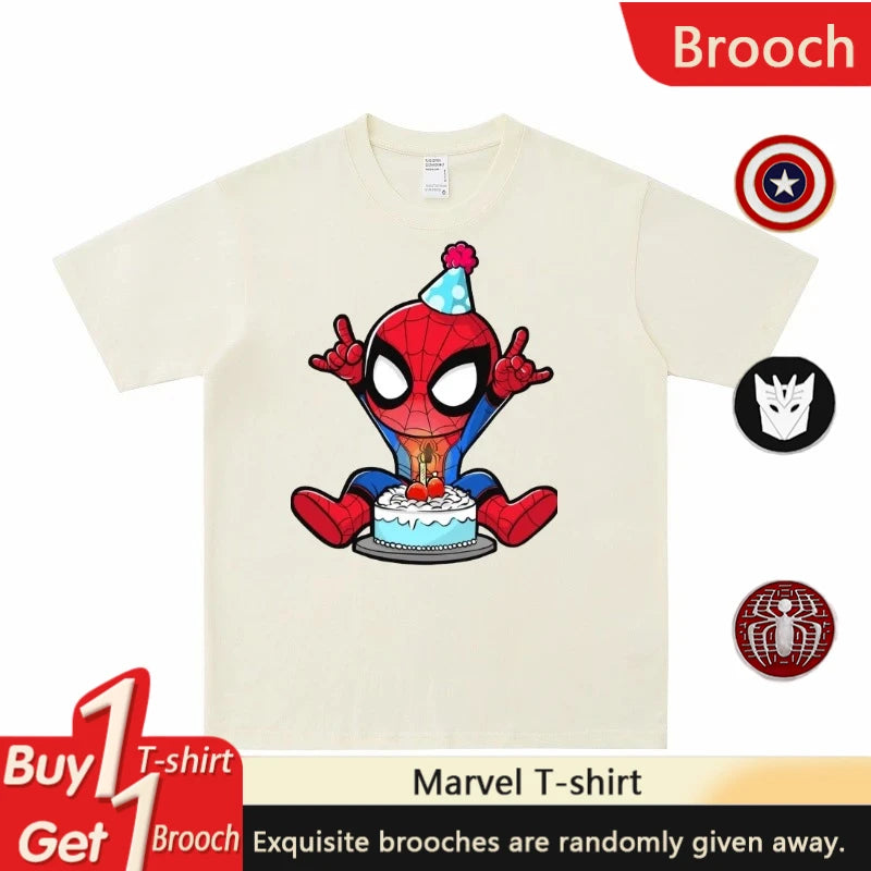 Marvel Printed Cotton TShirt Spider Man Celebrate Birthday Graphic Summer Autumn Family Matching Outfits Parent-child Unisex Tee