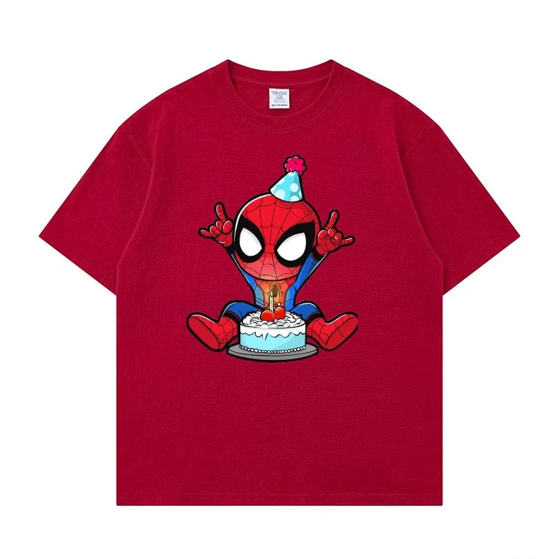 Marvel Printed Cotton TShirt Spider Man Celebrate Birthday Graphic Summer Autumn Family Matching Outfits Parent-child Unisex Tee